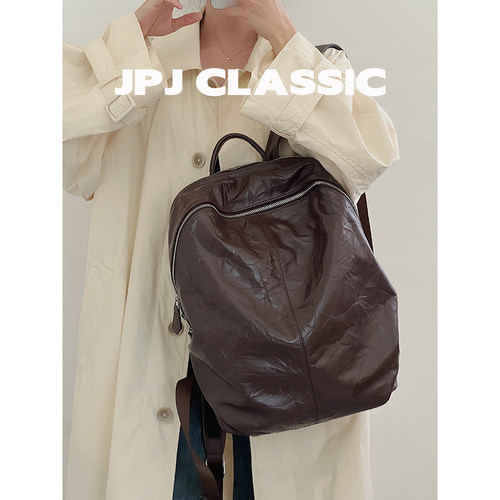 jpjclassic新款牛皮双肩包女大容量休闲旅游背包百搭电脑包潮 - 图1