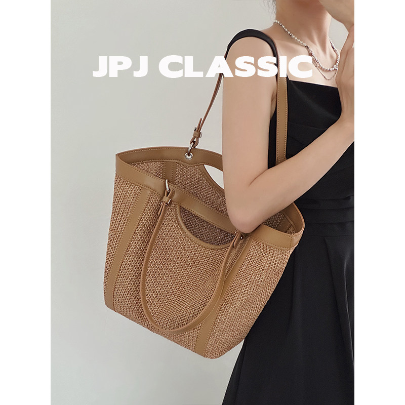 jpjclassic菜篮子草编织包女慵懒休闲随性风单肩腋下手提包