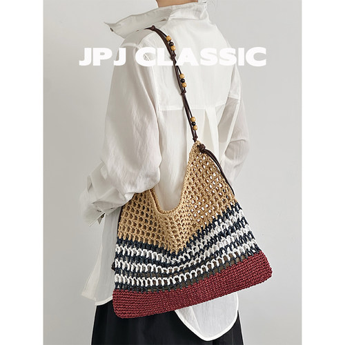 jpjclassic夏日草编织包手工编织度假风沙滩包托特包水桶包镂空 - 图2