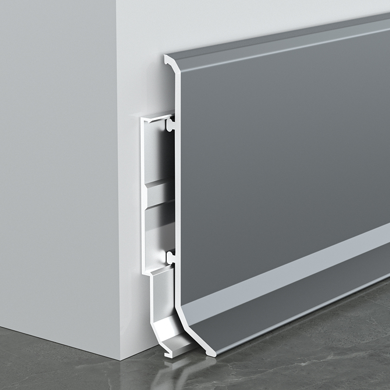 铝合金踢脚线6cm不锈钢地角线8cm超薄地脚线双卡扣式极窄金属线条 - 图1