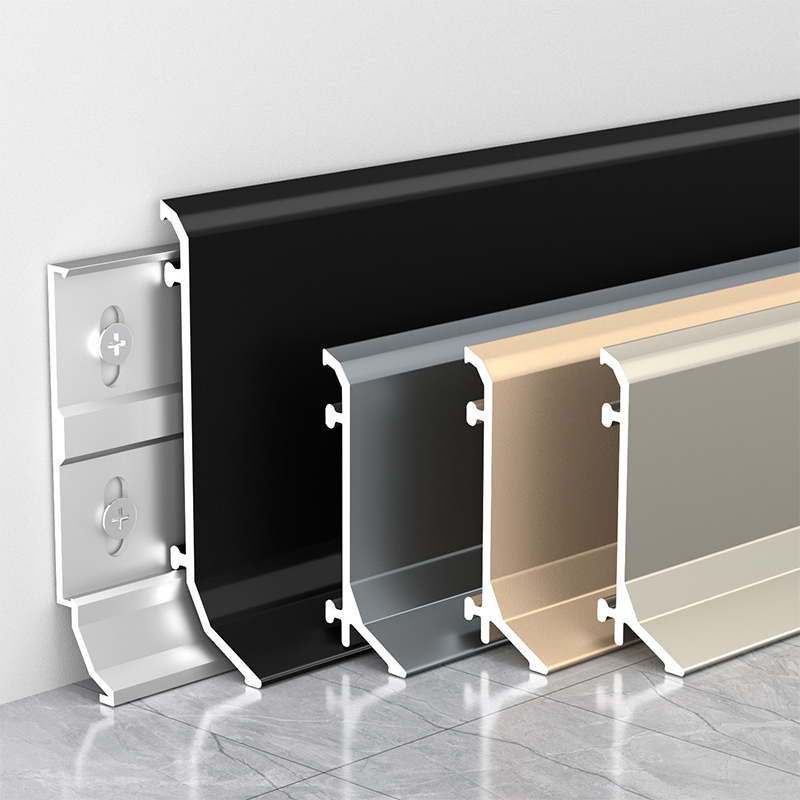 铝合金踢脚线6cm不锈钢地角线8cm超薄地脚线双卡扣式极窄金属线条 - 图0