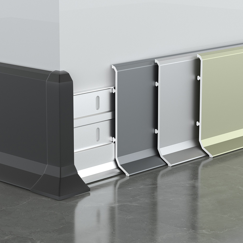 铝合金踢脚线6cm不锈钢地角线8cm超薄地脚线双卡扣式极窄金属线条 - 图2