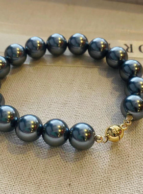 磁吸扣高亮正圆施家珍珠手链简约百搭女饰品澳白色铂金灰大溪地色