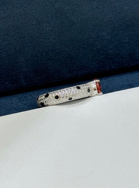 S925银橙色豹纹镶满钻高碳钻仿真钻戒指多戴芬达石精工高级感戒子