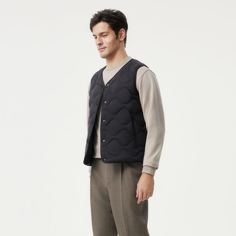 坦博尔经典男士羽绒马甲秋冬温差保暖V领可外穿基础薄马夹105A - 图0