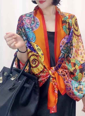 超大高档丝巾女秋冬款时尚洋气妈妈款保暖护颈围巾长款百搭披肩