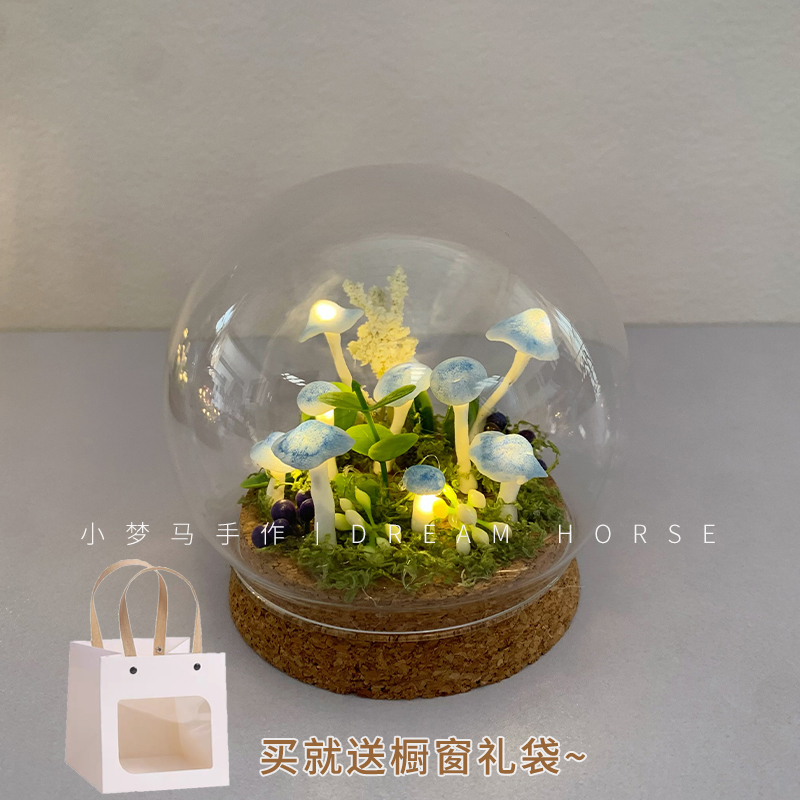 魔法森林蘑菇小夜灯手工diy材料包玻璃球微景观装饰摆件节日礼物 - 图0