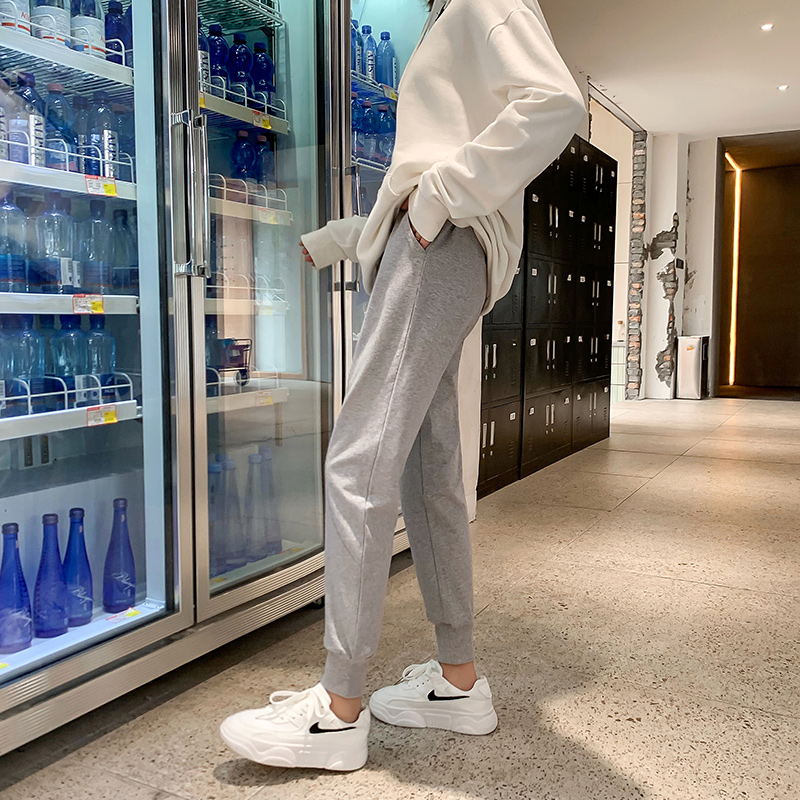 mlisland服饰旗舰店灰色运动裤女宽松束脚小个子加绒加厚卫裤秋冬季新款休闲裤子1