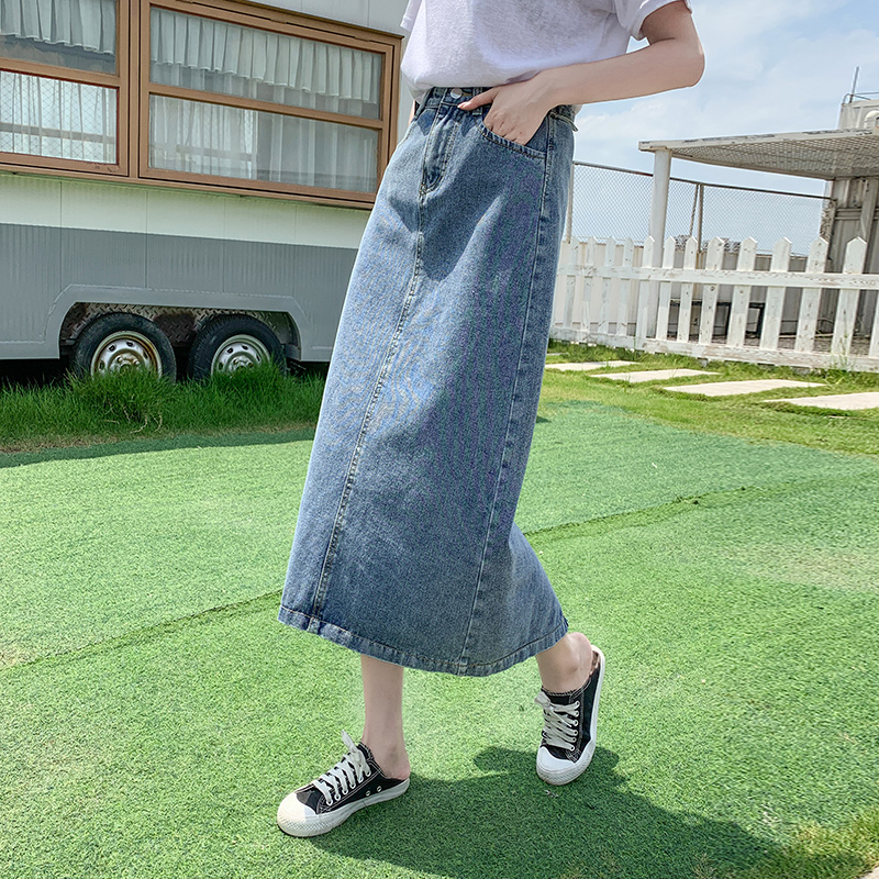 mlisland服饰旗舰店牛仔半身裙女夏中长款高腰新款秋冬显瘦a字裙复古包臀长裙子0