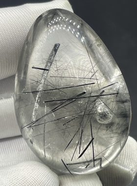 天然白水晶吊坠裸石饰品挂坠包裹体黑碧玺晶体干净能量强净化消磁