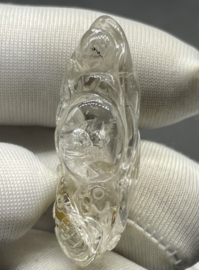 水胆水晶雕刻件年年有余包裹体水胆泡流动黑流沙 一物一图男女款