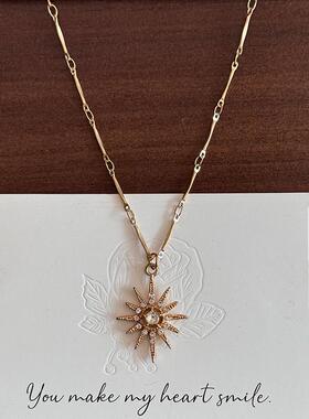 复古辣妹美拉德金色太阳项链