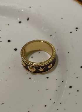 小众设计海洋戒指女珐琅海星指环2024新款秋冬日常百搭高级感黑金