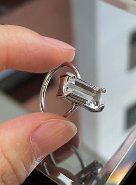 天然六棱水晶戒指女轻奢设计感小众情侣送女友对戒银冷淡风女款戒
