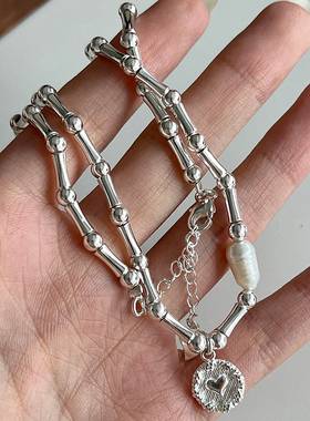 极光小众竹节心性珍珠项链S925银