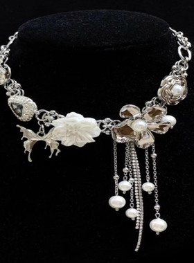 超仙森系白色花朵串珠流苏项链女海边纯欲氛围感锁骨链高级感颈链