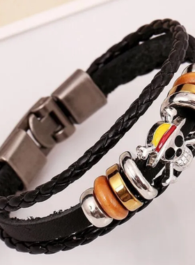 海贼王手环路飞索隆恶魔果实航海王炫酷周边复古牛皮学生情侣手链
