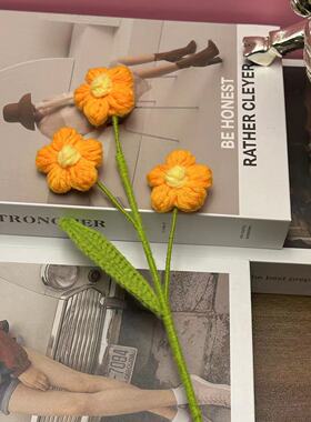 成品纯手工编织泡芙花仿真花毛线钩织花束搭配生日礼物教师节礼物