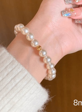 925银手链正圆澳白色女