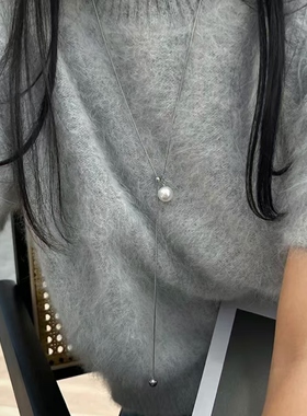 钛钢吊坠 正圆高亮三色珠珠毛衣链女 抽拉可调节长款蛇骨链项链