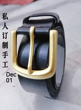 手工定制头层牛皮休闲铜针扣头 男士皮带复古青年时尚潮 真皮腰带