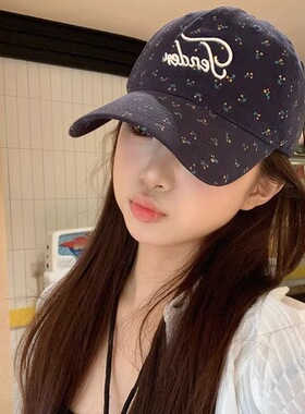 春夏甜美刺绣显脸小鸭舌帽小清新运动帽ins碎花字母棒球帽高中生