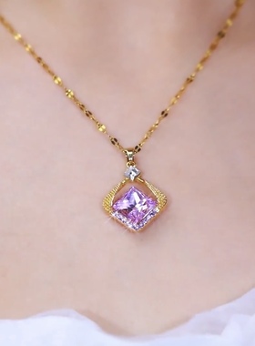 轻奢高级感紫色水晶钛钢项链女气质简约大气锁骨链颈链2024新款潮