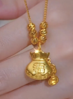 2025新款爆款新中式福字福袋铜钱项链女轻奢高级感钛钢不褪色颈链