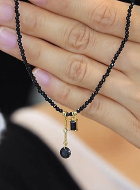 2025新款爆款复古黑色水晶项链女小众设计感锁骨链高级感春夏颈链