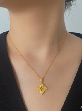 古法金布契拉丝四叶草项链