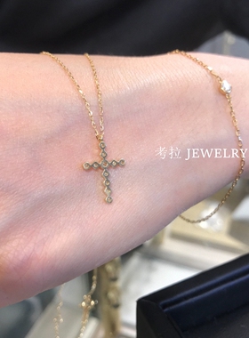 日本ΑΗKAИ十字架项链女纯银镀黄金色镶钻锁骨链简约时尚叠戴潮