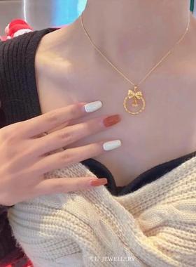 18K金圣诞蝴蝶结铃铛项链