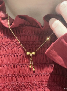 18K金蝴蝶结流苏项链在逃公主