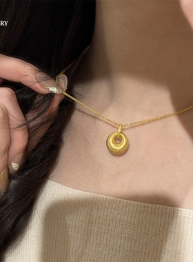 中古风复古拉丝小金坨项链