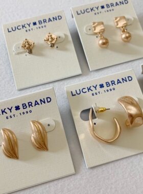 外贸品牌LUCKY库存尾单耳环钉铜镀无光金复古耳圈立体花朵耳饰女6