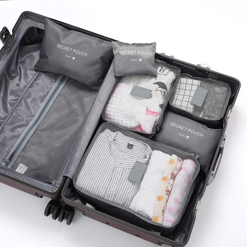 韩版旅行收纳包六件套斜纹七件套防水衣物整理袋 加厚细网行李箱 - 图3