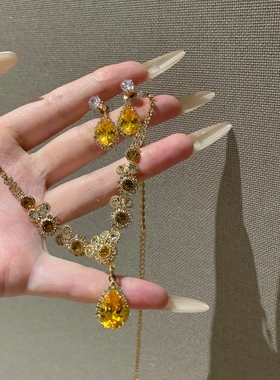 闪锆水滴锆石项链耳饰套装高级感