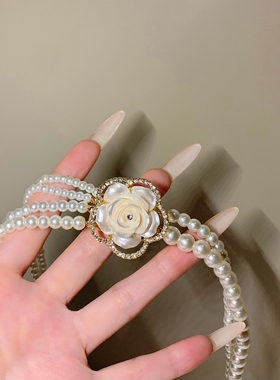 重工山茶花珍珠项链女choker颈链