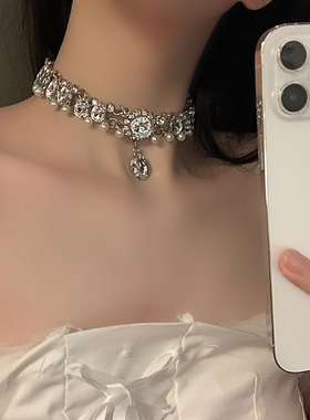 水钻吊坠项链女轻奢闪钻锁骨链