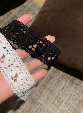 超仙白色蕾丝十字架锁骨颈链配饰高级感网红项链爆款蝴蝶结锁骨链