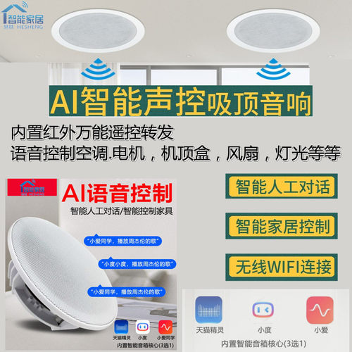 全屋智能声控背景音乐主机小爱 天猫精灵 小度吸顶音响吊顶嵌入式 - 图1