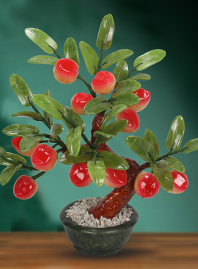 玉石寿桃树祝福中式客厅店铺摆件