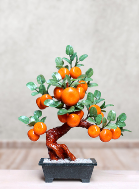 室内新中式风玉石橘子树装饰品