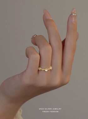 S925银戒指复古小众巴洛克少女猫眼石法式轻奢开口可调节气质百搭