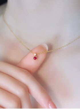 S925纯银镀14K金玫红宝石项链女温柔精致小众极简轻奢日系锁骨链