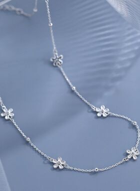 S925银星星花朵项链女生轻奢风精致高级感颈链小众设计锁骨链百搭