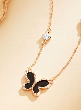 蝴蝶梦S925银花蝴蝶项链女生轻奢精致玛瑙闪锆吊坠锁骨链节日礼物