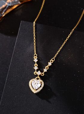 s999纯银满钻爱心项链女百搭高级