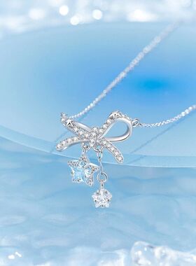 S925银星梦公主结项链女生轻奢精致蝴蝶结吊坠锁骨链情人节日礼物