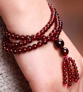 天然酒红色女人石毛衣链